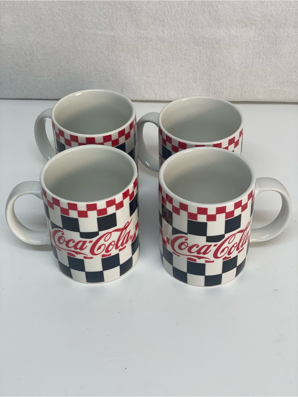 Gibson Coca-Cola Checkerboard Mugs Cups Set of 4 Vintage 1996 Red White Black - Picture 16 of 16